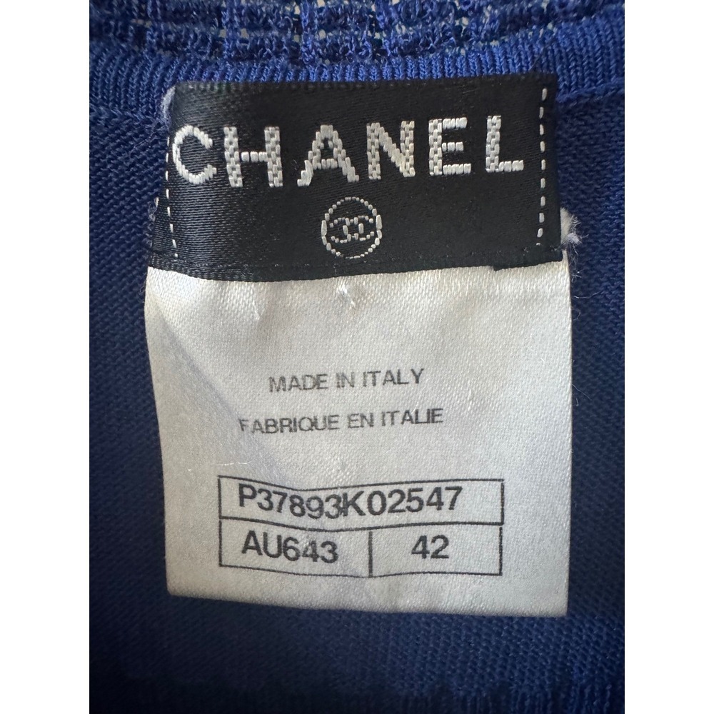 Chanel Vintage Blue Ribbed Knit CC Logo Lion Button Dress US 6/8 EU42 Luxury - Picture 4 of 16